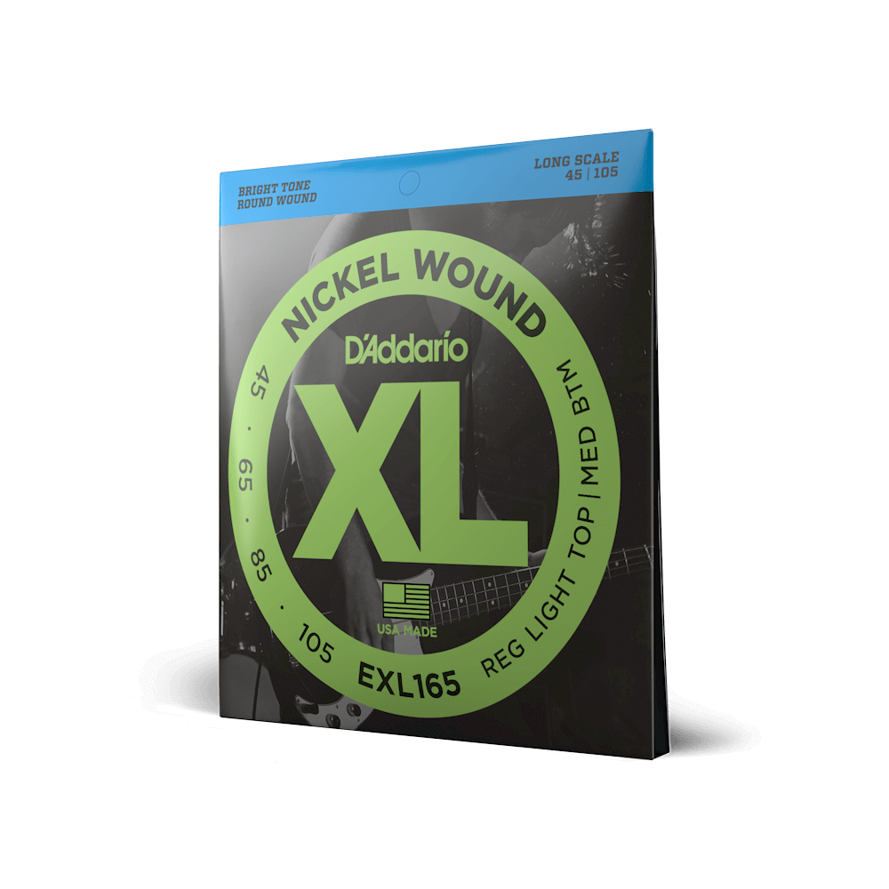 D'Addario EXL165 Bass Guitar Strings, Long Scale - Nickel Wound/XL, 45-105, Regular Light Top/Medium Bottom