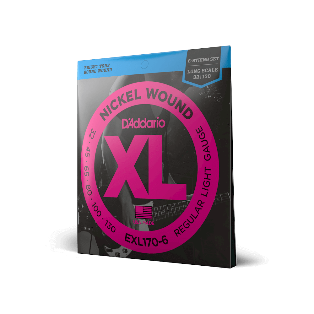 D'Addario EXL170-6 Bass Guitar Strings, 6-String, Long Scale - Nickel Wound/XL, 32-130, Regular Light