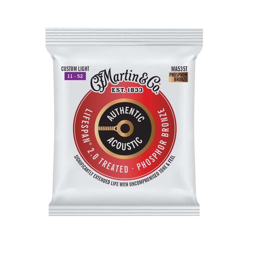 Martin Authentic Acoustic Lifespan 2.0 Guitar Strings Phosphor Bronze - Custom Light