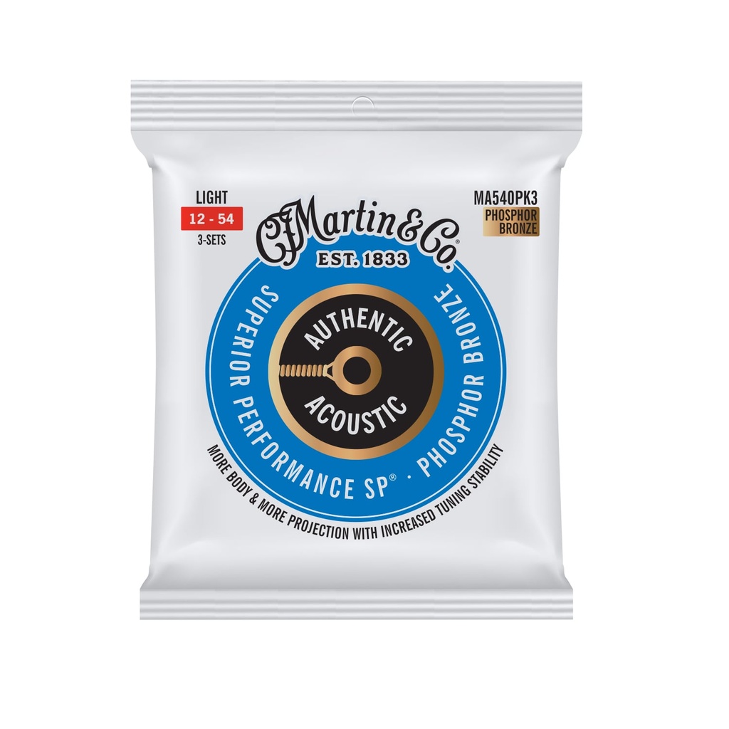 Martin Authentic Acoustic SP Guitar Strings 3-Pack Phosphor Bronze - Light