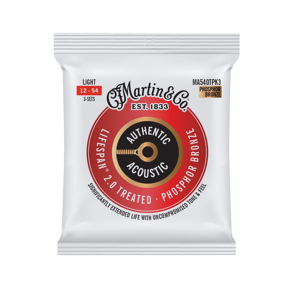 Martin Authentic Acoustic Lifespan Guitar Strings 3-Pack Phosphor Bronze - Light