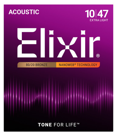 Elixir Nanoweb Medium 10-47 80/20 Bronze Acoustic Guitar Strings