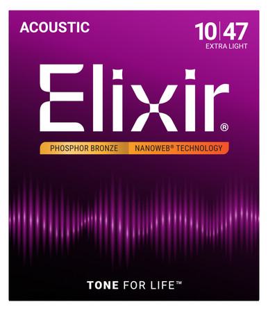 Elixir Nanoweb Extra Light 10-47 Phosphor Bronze Acoustic Guitar Strings