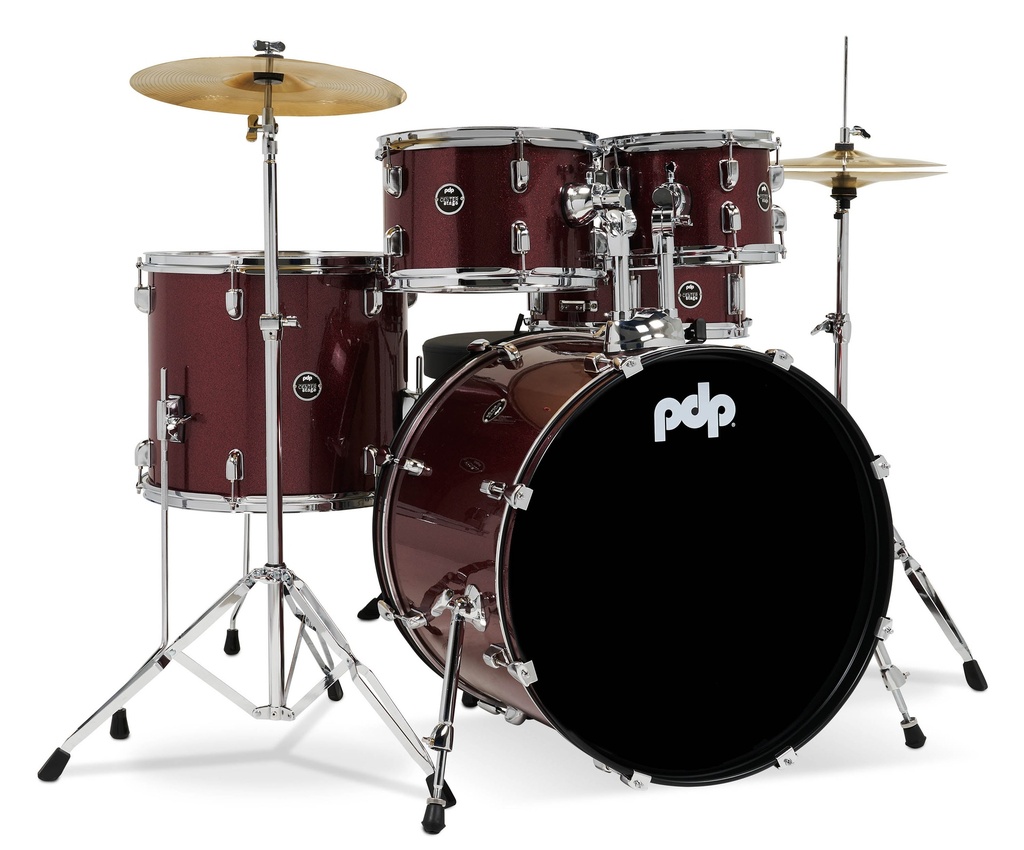 PDP Center Stage 5-Piece 22|16|12|10|14S Poplar Complete Setup - Ruby Red Sparkle
