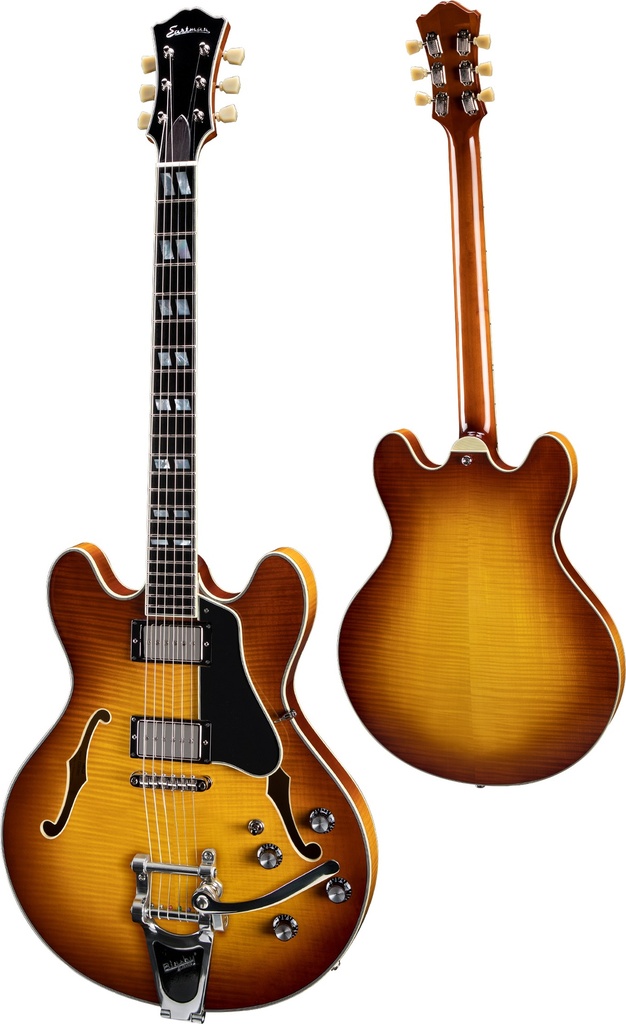 Eastman T486B Bigsby Semi-Hollow Electric Guitar Goldburst - Flamed Maple Laminate