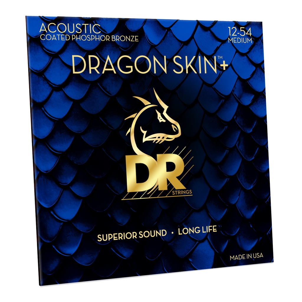 DR Strings Dragon Skin+ Coated Phosphor Bronze Acoustic Strings Light 12-54, 3-Pack