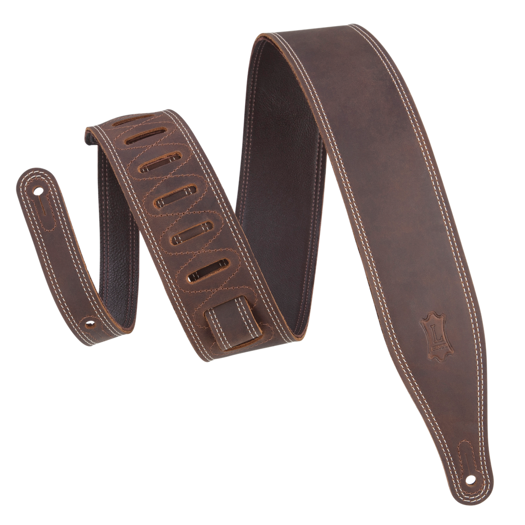 Levy's Like Butter Series 2.5" Guitar Strap - Double Stitched Dark Brown