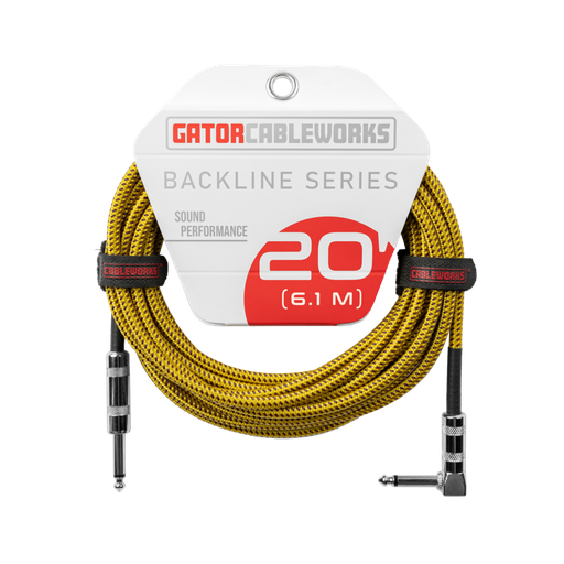 [GCWB-INS-20RABRY] Gator 20 Foot Straight to Angled Braided Instrument Cable Brown/Yellow