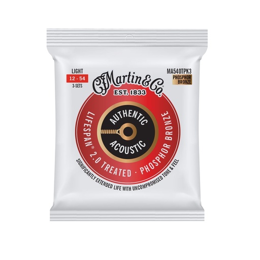 [MG-41Y18MA540TPK3] Martin Authentic Acoustic Lifespan Guitar Strings 3-Pack Phosphor Bronze - Light