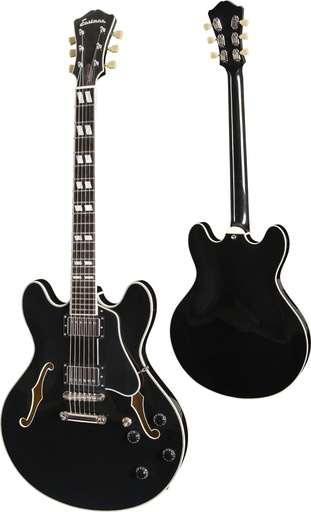 [T486-BK] Eastman T486 Semi-Hollow Electric Guitar Black - Flamed Maple Laminate