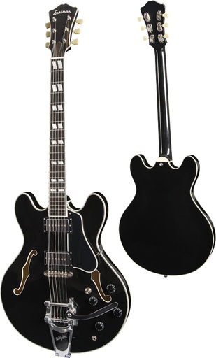 [T486B-BK] Eastman T486B Bigsby Semi-Hollow Electric Guitar Black - Flamed Maple Laminate